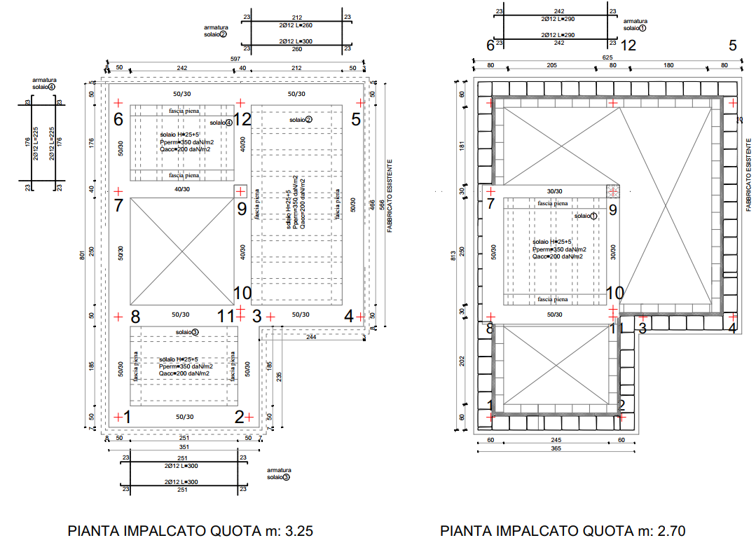 Elaborato strutturale con piante degli impalcati e dettagli delle armature