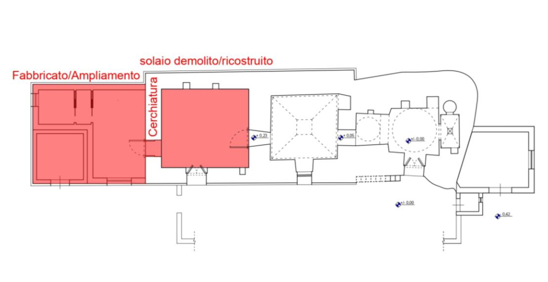 Pianta del fabbricato con evidenziate le parti interessate dall’ampliamento