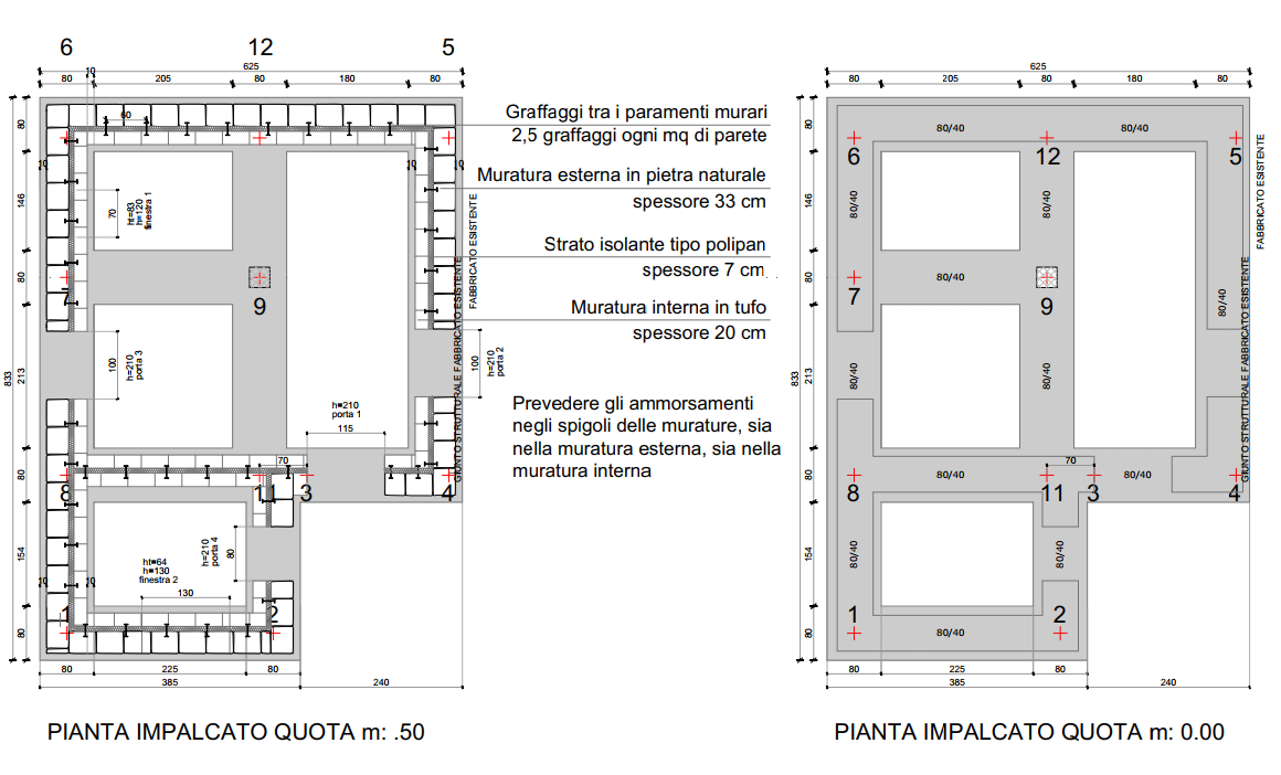 Elaborato strutturale con schema delle murature dell’ampliamento